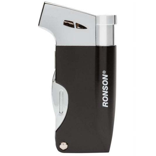 Ronson Refillable Black Metal Cigar Lighter with Spoon/Poker/Tamper/Cigar Punch QGM22129