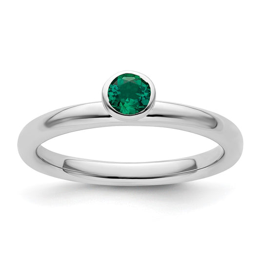 Sterling Silver Stackable Expressions High 4mm Round Cr. Emerald Ring Size -9