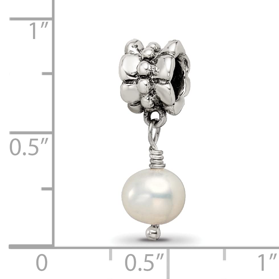 Reflection Beads QRS542 Sterling Silver FW Cultured Pearl Dangle Bead - Antiqued & Polished