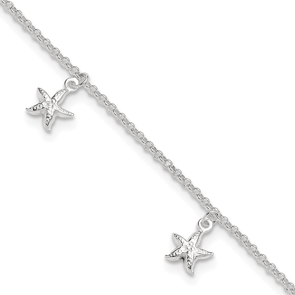 Sterling Silver Starfish Dangles 9 inch Plus 1 inch Ext. Anklet 9 inches