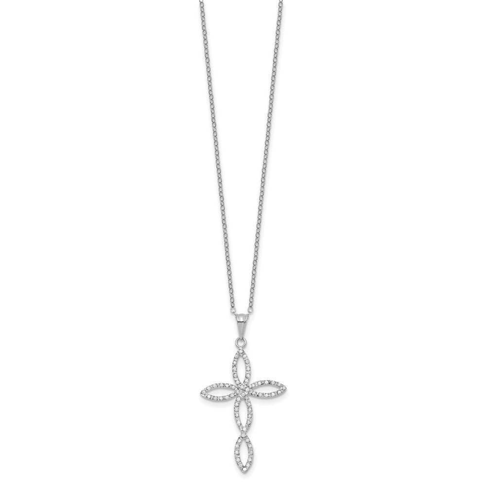 Diamond Fascination Diamond Mystique Sterling Silver Platinum-plated Diamond Cross 18 Inch Necklace 18 Inches