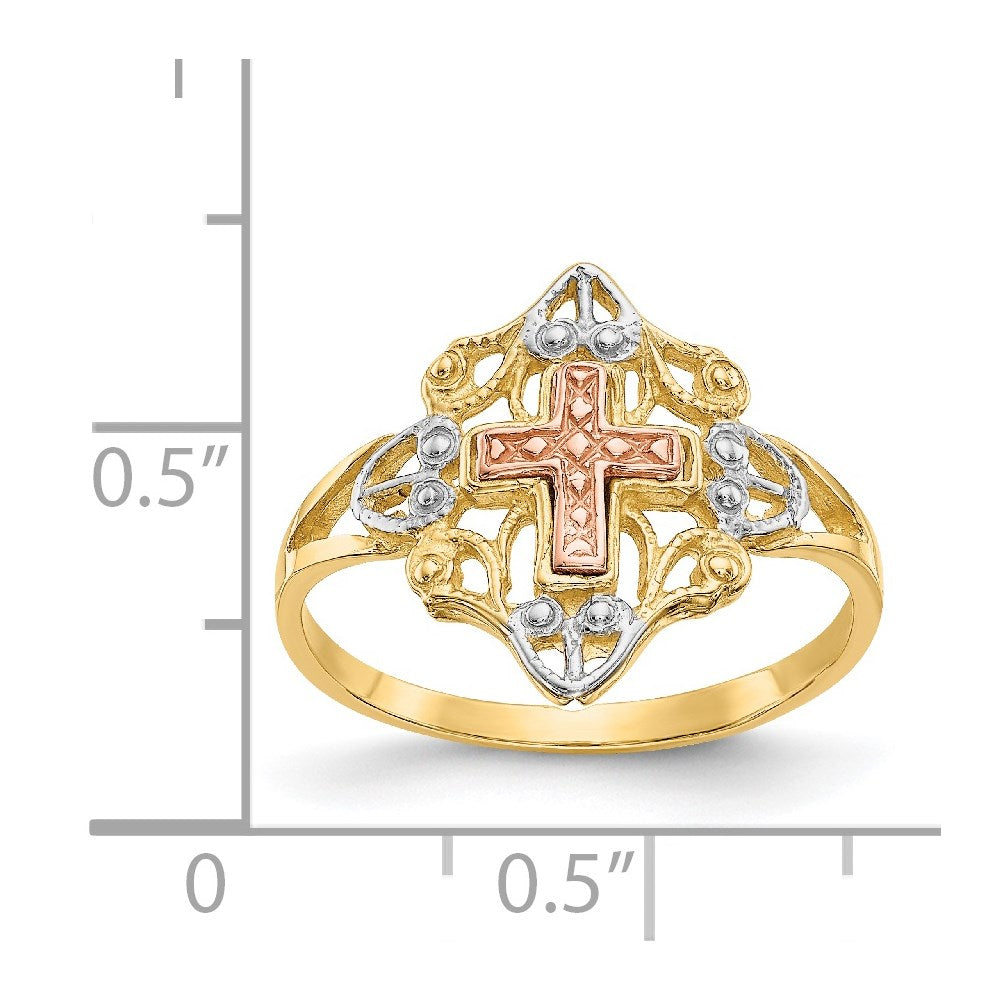 14K Two-tone w/White Rhodium Cross Ring Size 7