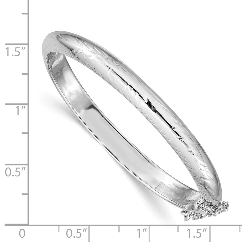 Sterling Silver RH-plated Polished D/C 5mm Hinged Baby Bangle Bracelet 5.5 inches