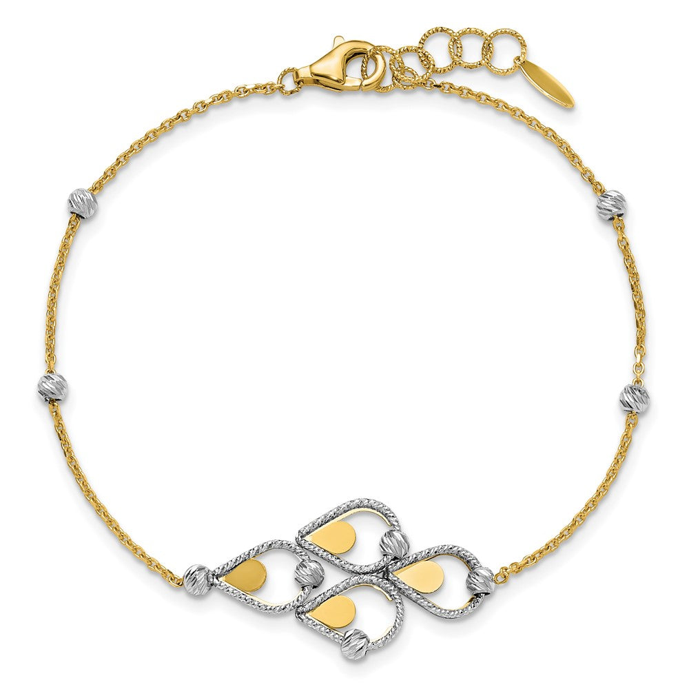 14K TT Polished / Dia-cut Fancy Bracelet w/.5in ext. Bracelet 7.5  inches