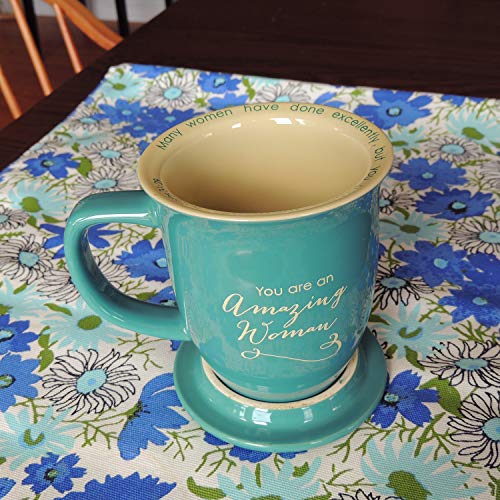 Cathedral Art-DBA Abbey Gift 096822 Mug Grace Outpoured Amazing Woman Interior with Coaster Lid, Teal & Cream