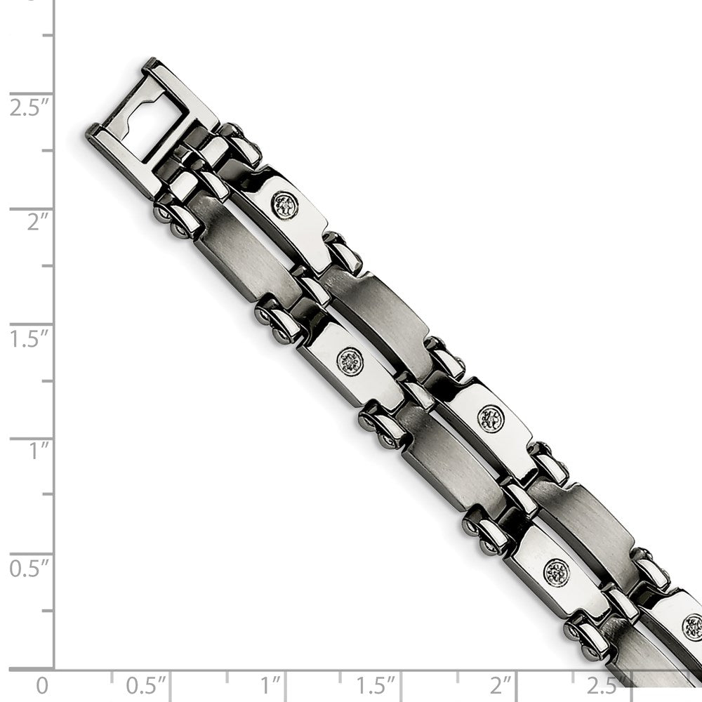 Stainless Steel Brushed & Polished w/14k White Gold & Diamonds Bracelet 8.5 inches