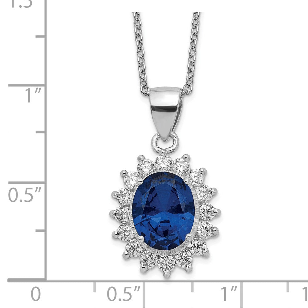 Cheryl M Sterling Silver Rhodium-plated Brilliant-cut Lab Created Dark Blue Spinel and Brilliant-cut White CZ Oval Halo 18 Inch Necklace 18 Inches