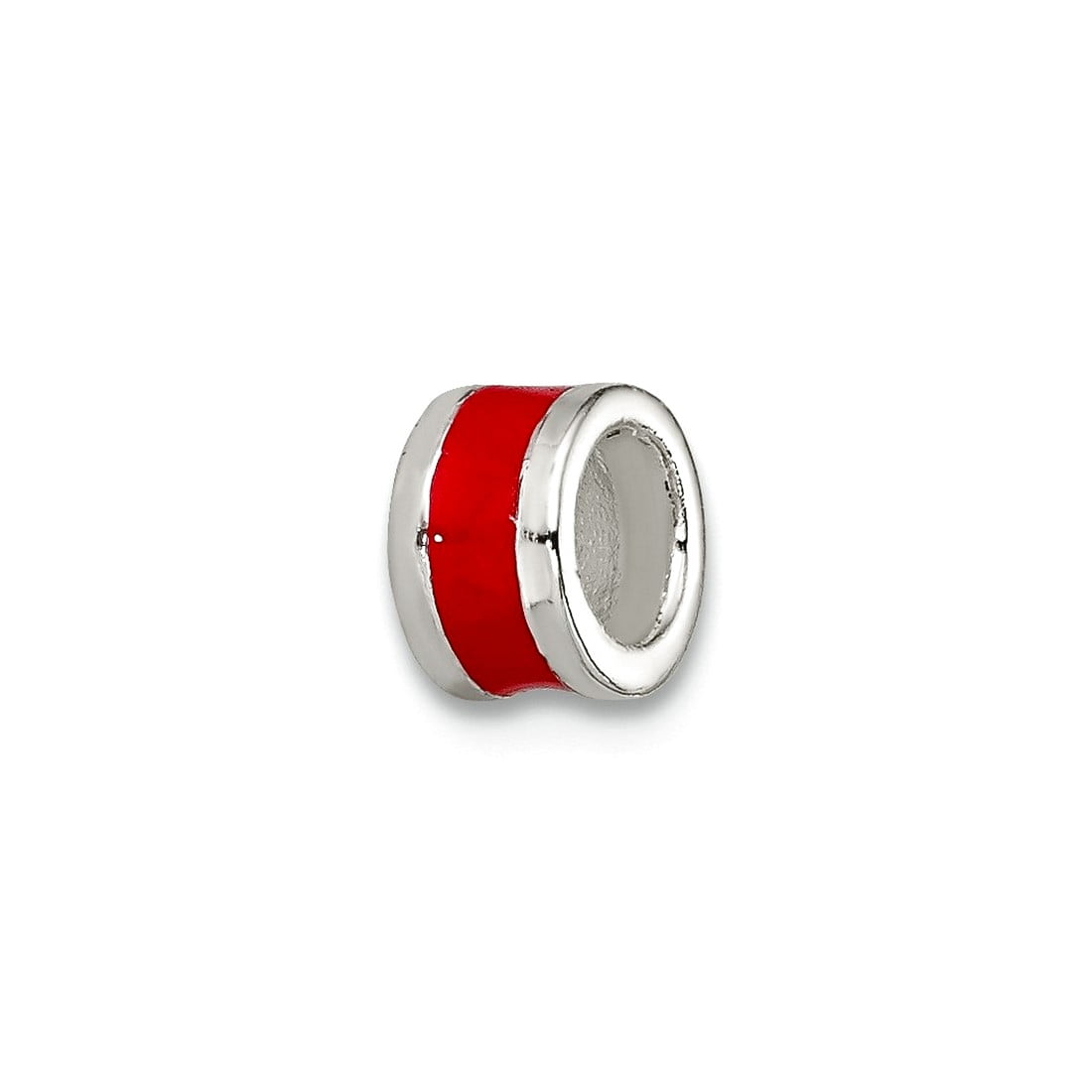 925 Sterling Silver Polished Red Enameled Spacer Enhancer Charm Pendant Necklace for Women