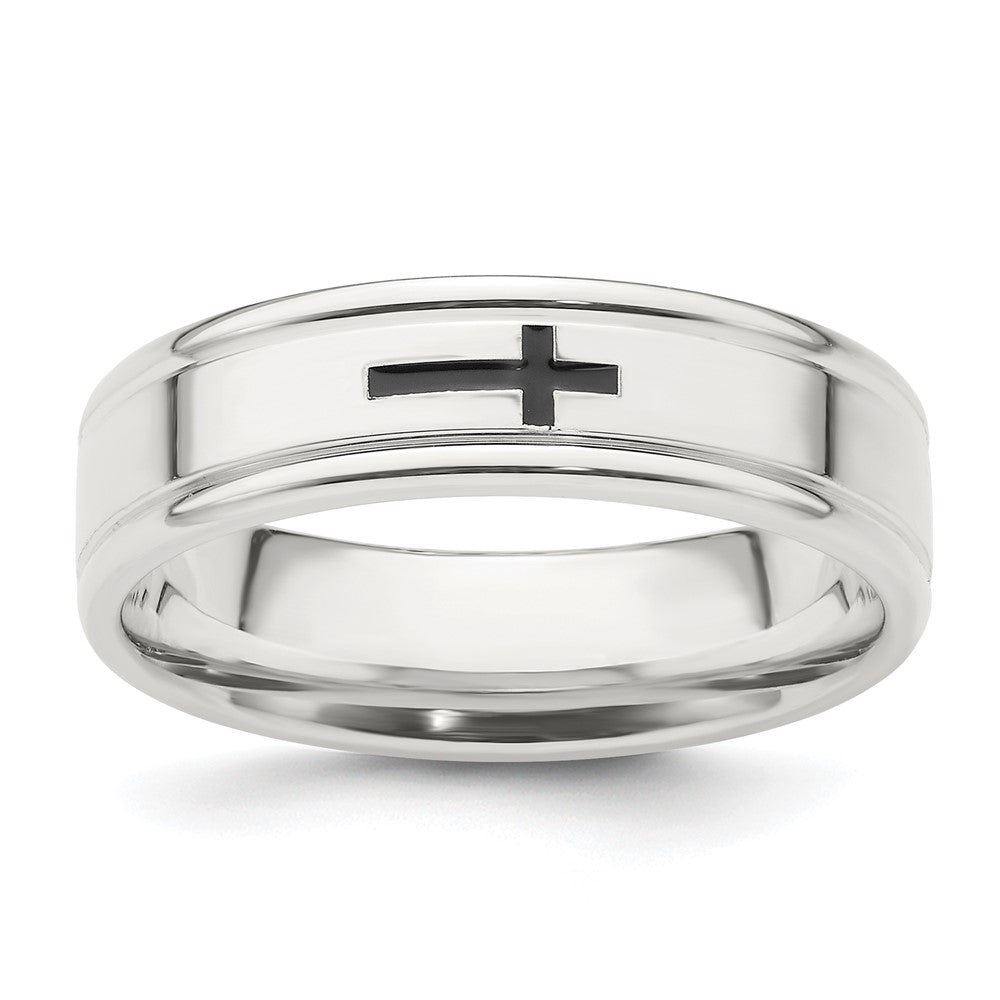 Sterling Silver 6mm Enamel Cross Fancy Band Size 12.5