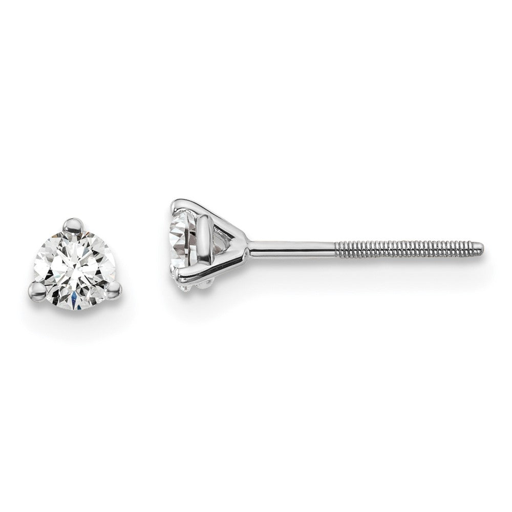 14k White Gold 1/4 ctw Lab Grown Diamond VS+ F+ Round 3 Prong Heavy Wt. Screwback Stud Earrings