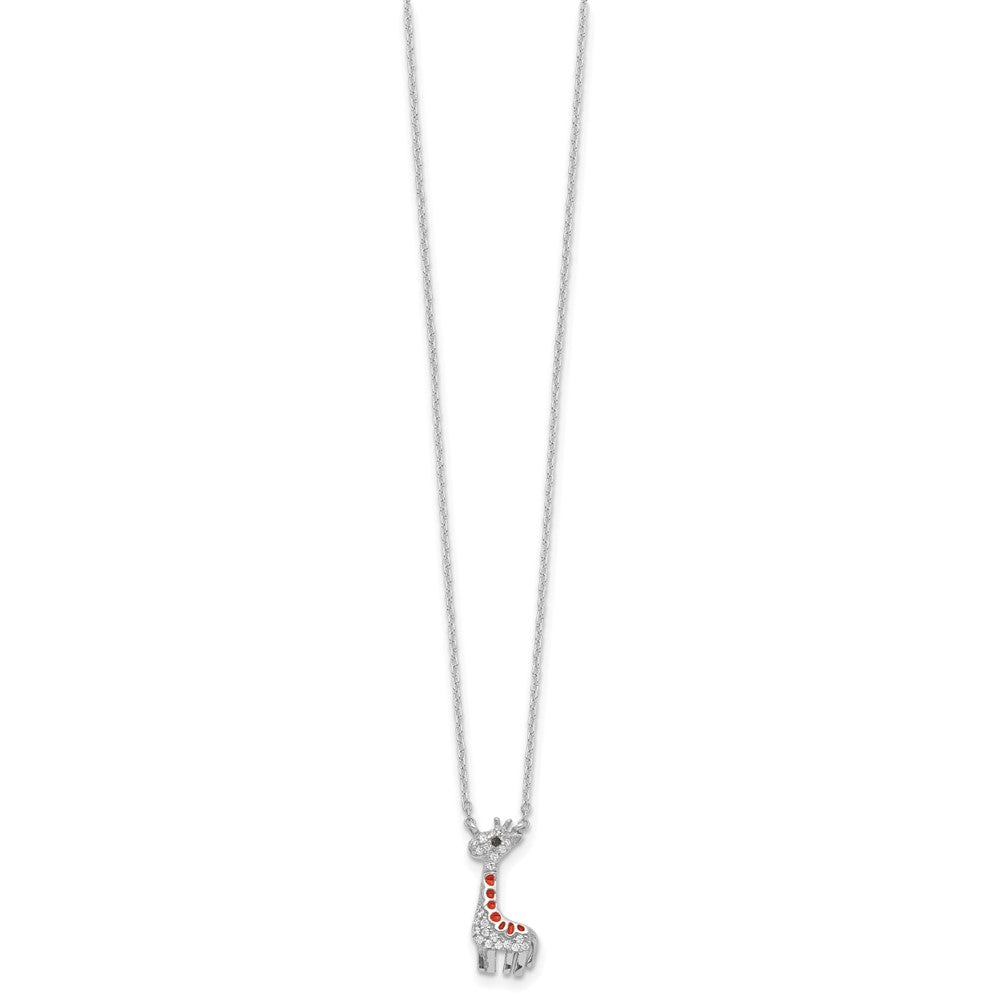 Cheryl M Sterling Silver Rhodium-plated Polished and Enameled Black and White CZ Giraffe 16 Inch with 2 Inch Extension Necklace