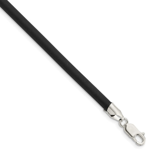 Sterling Silver 16inch 4mm Black Rubber Cord Necklace 16 Inches