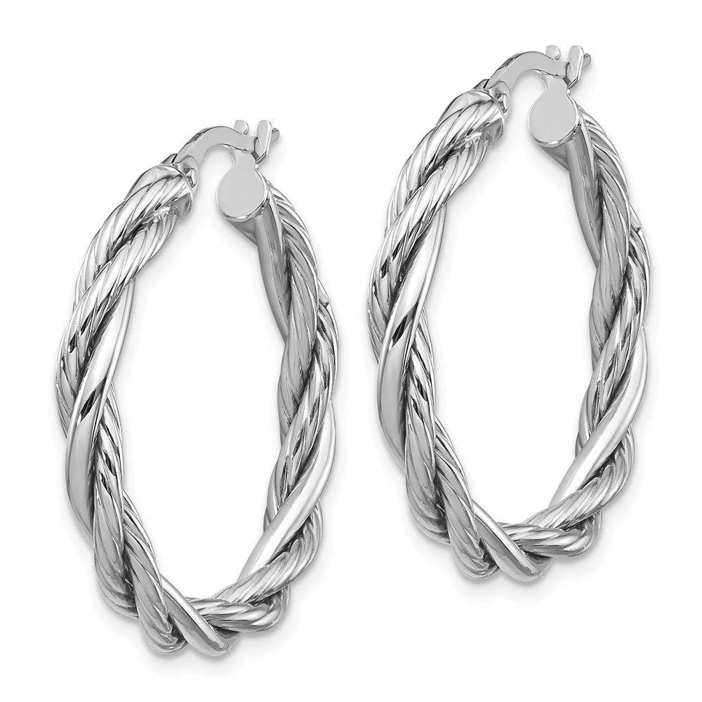 14K w/White Rhodium Polished Twisted Hoop Earrings