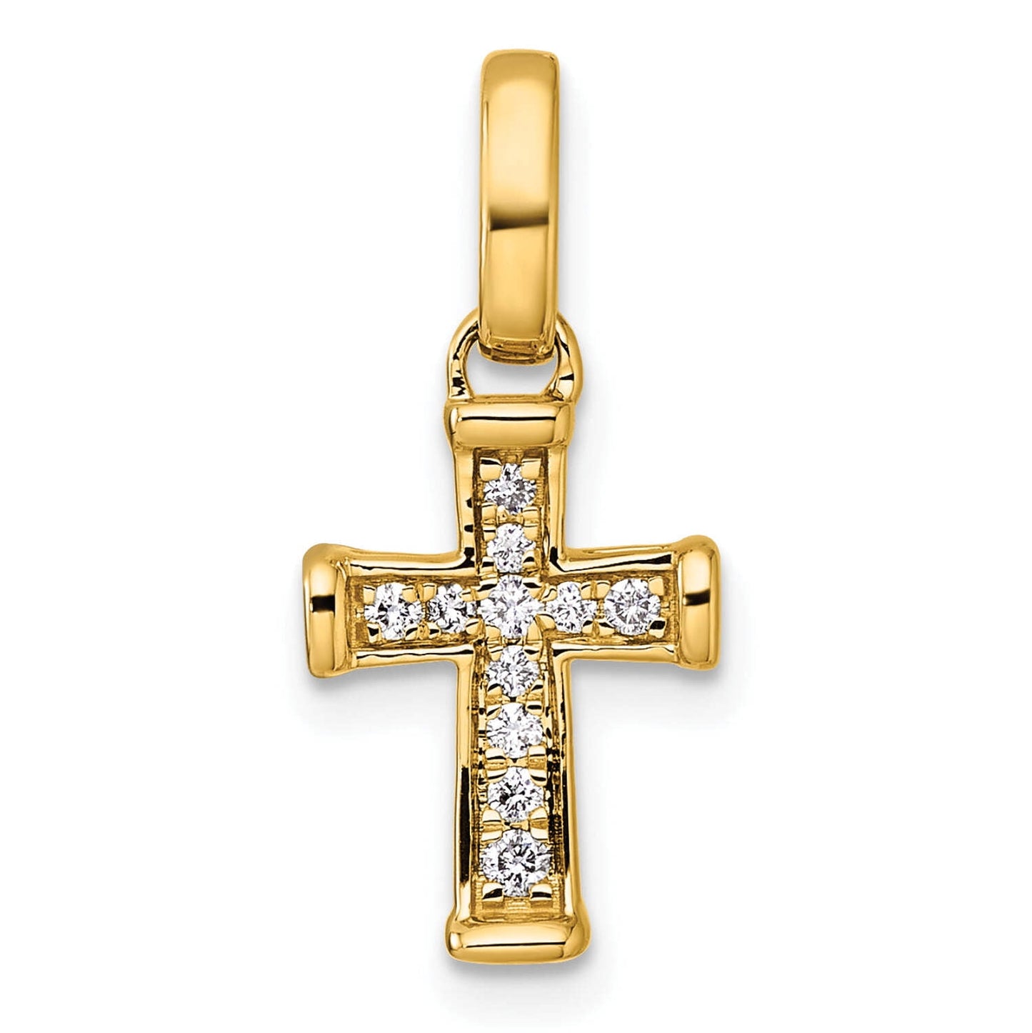14k Yellow Gold Small 1/10 CT Diamond Fancy Latin Cross Pendant