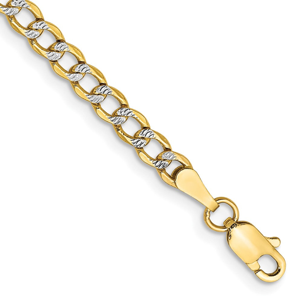 14K 8 inch 3.4mm Semi-Solid with Rhodium Pav‚ Curb with Lobster Clasp Bracelet 8  inches