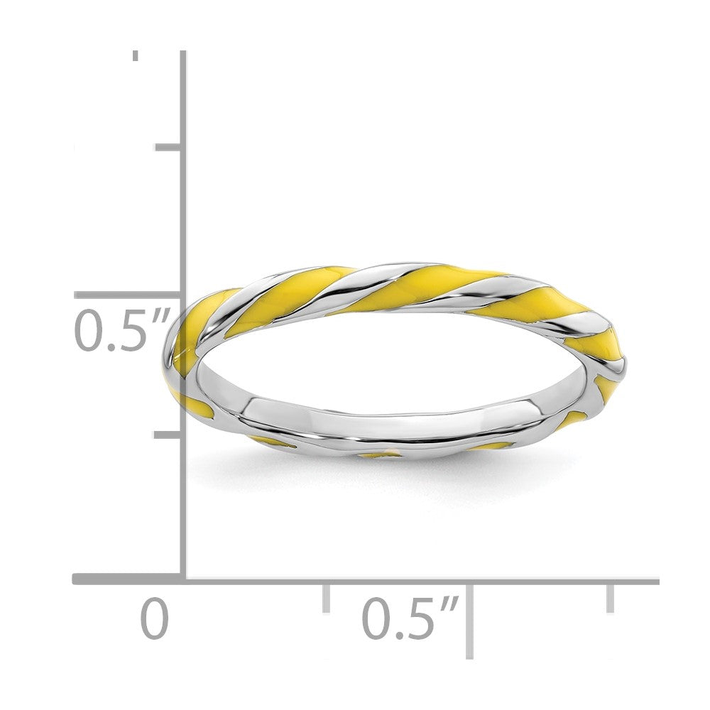 Sterling Silver Stackable Expressions Twisted Yellow Enameled Ring Size -9