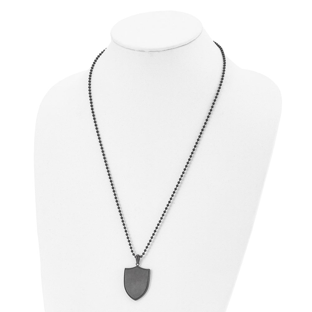 Stainless Steel Brushed and Polished Black IP-plated Shield 22in Necklace