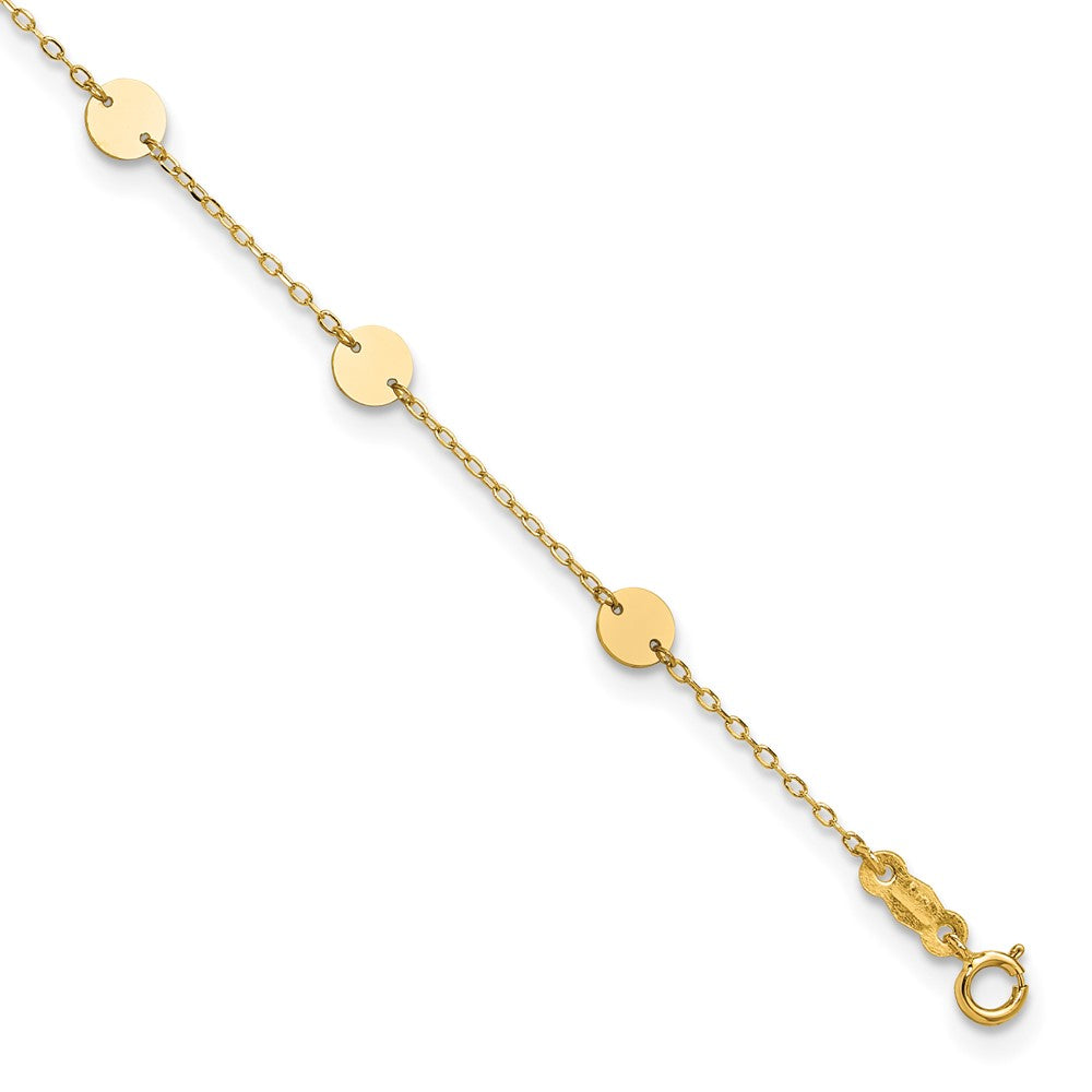 14K Polished Disc 9in Plus 1in ext. Anklet 9 inches