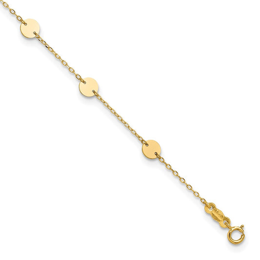 14K Polished Disc 9in Plus 1in ext. Anklet 9 inches