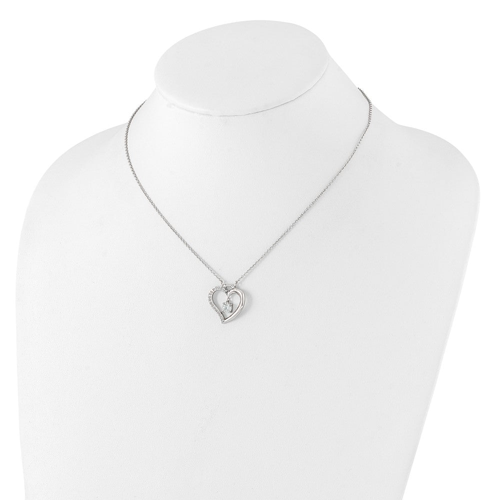 Sterling Silver Rhod-plated Polished CZ Open Heart w/1.25in Ext Necklace 16.5 Inches
