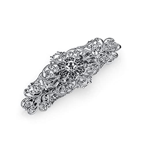 1928 Jewelry Set of 2 Silver-tone Filigree Clear Crystal Hairpins QBF2418
