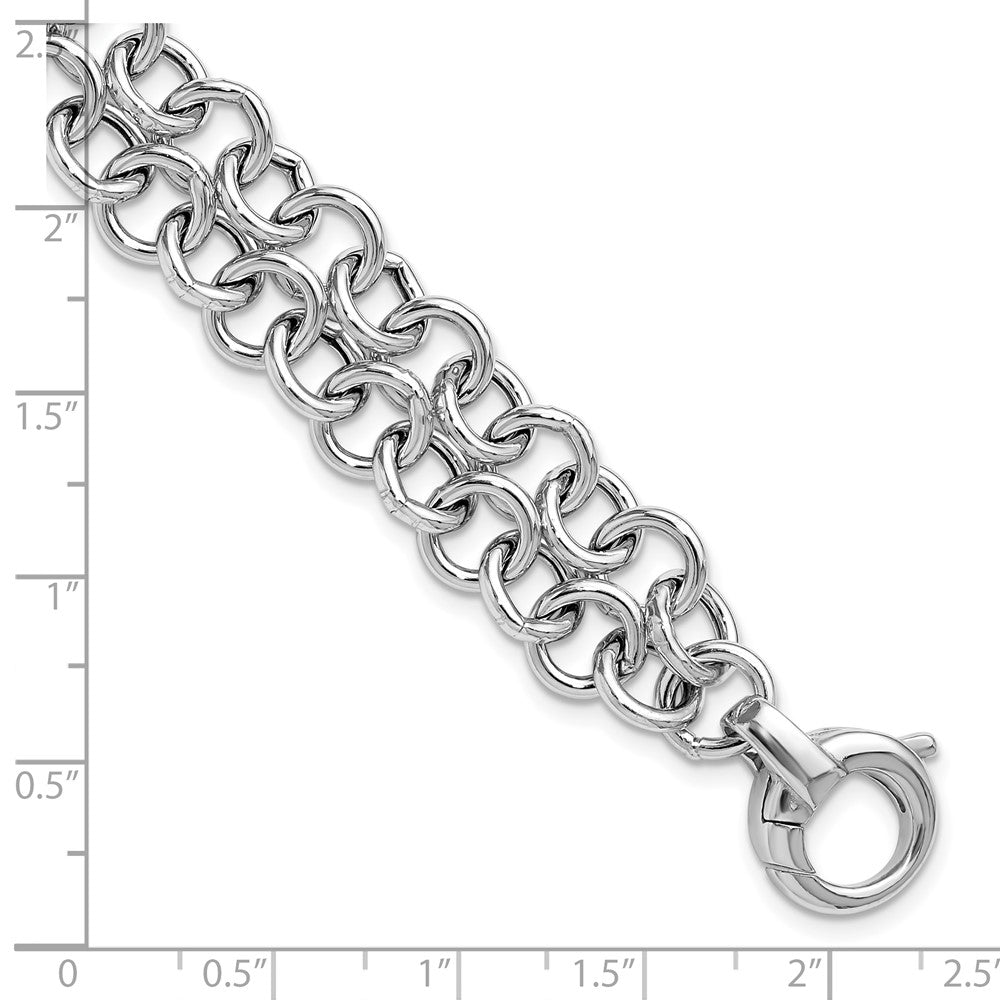 SS RH-plated Polished 2-strand Circle Link Bracelet 7.5  inches