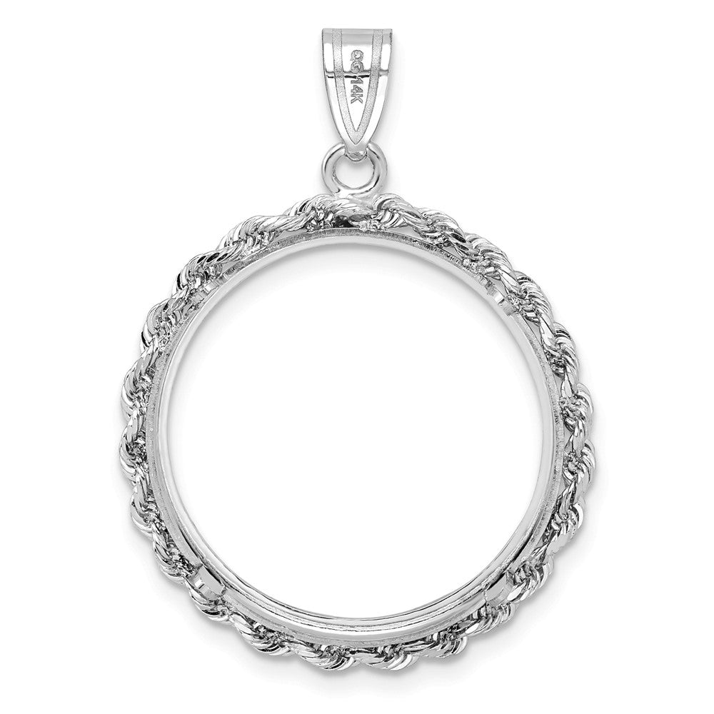 Wideband Distinguished Coin Jewelry 14k White Gold Polished Rope 22.0mm Prong Coin Bezel Pendant
