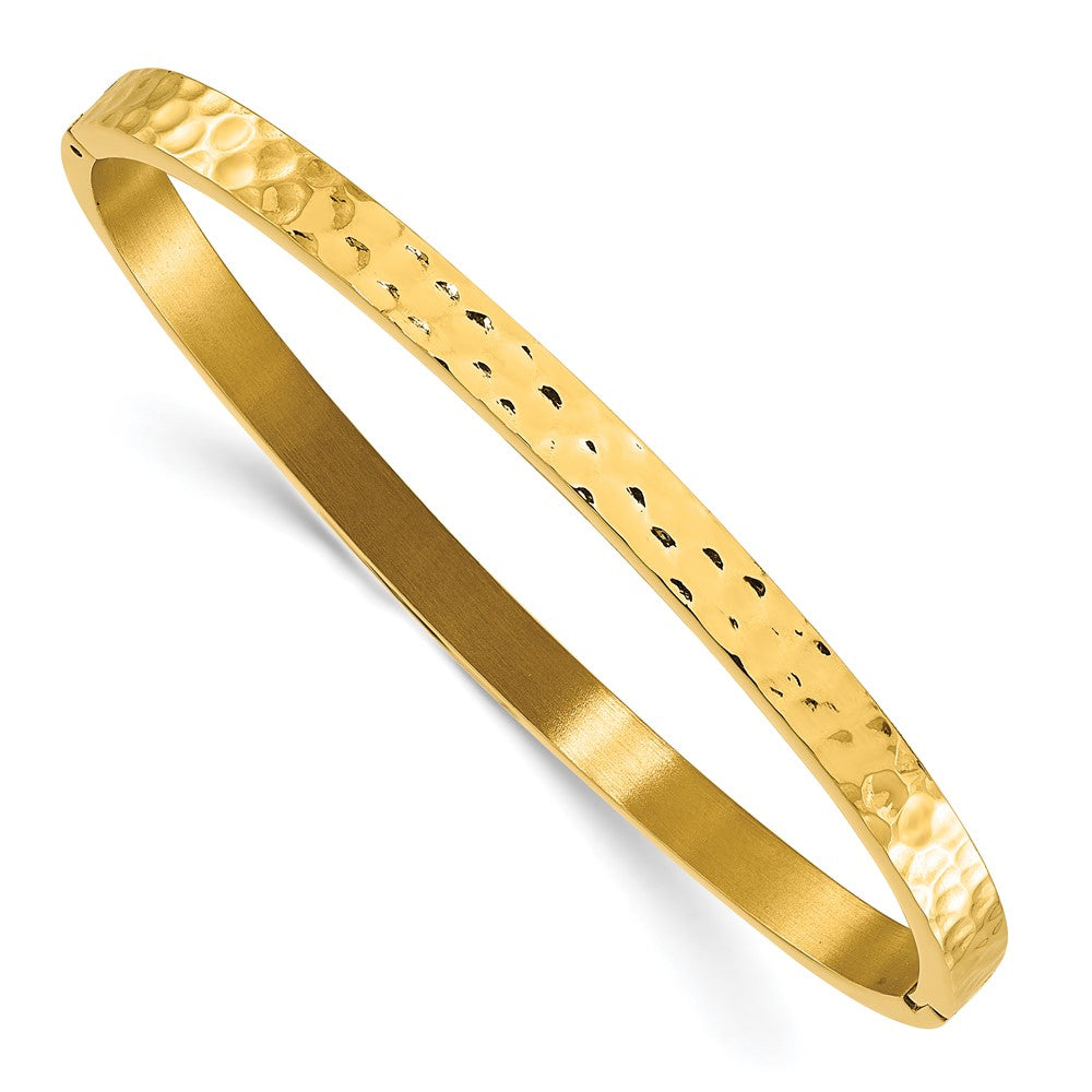 Stainless Steel Polished and Hammered Yellow IP-plated Bangle 6.75 inches