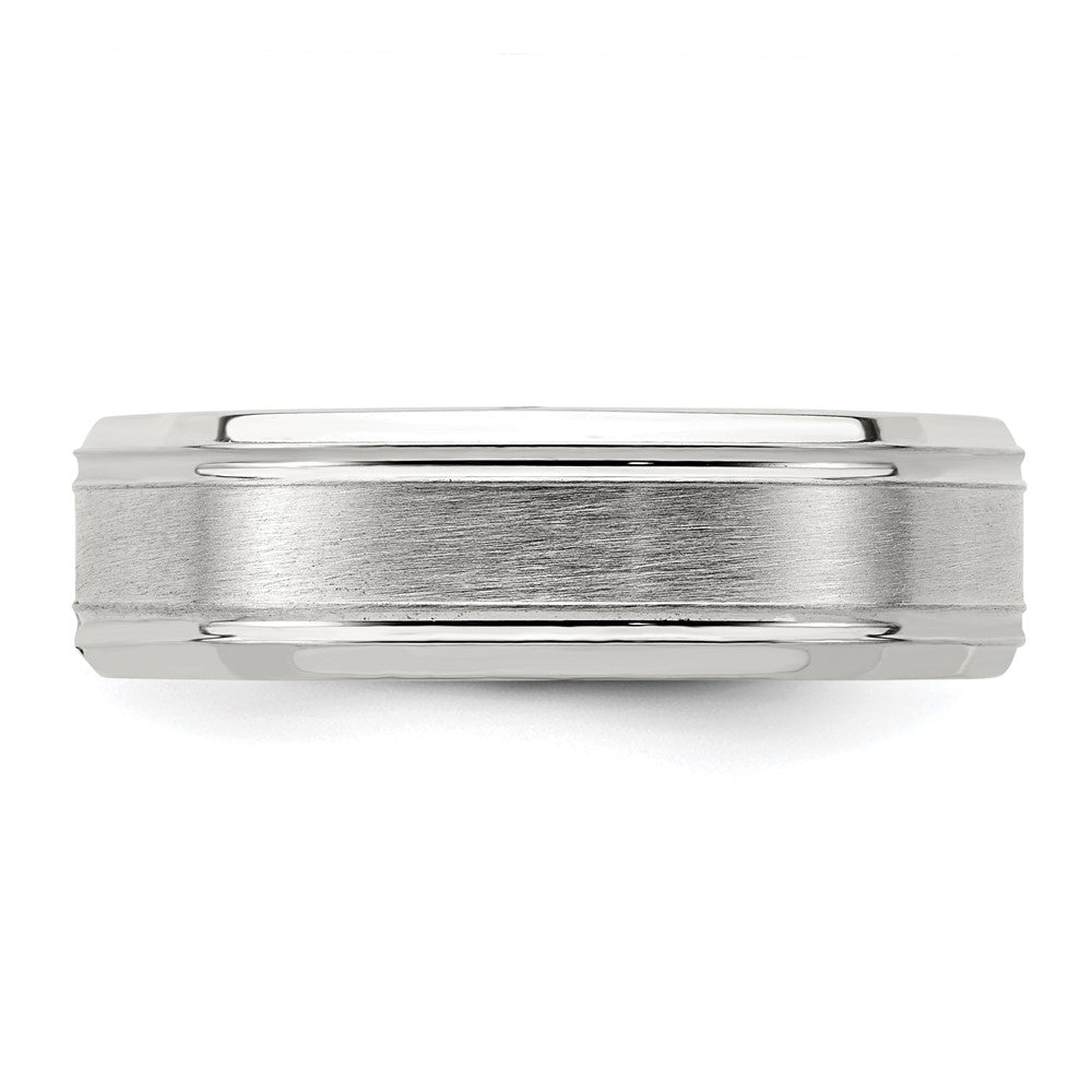 Sterling Silver 6mm Brushed Flat Grooved Fancy Band Size 11.5