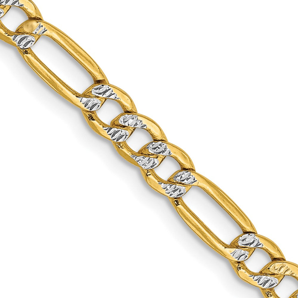 14K 20 inch 3.9mm Semi-Solid with Rhodium Pav‚ Figaro with Lobster Clasp Chain