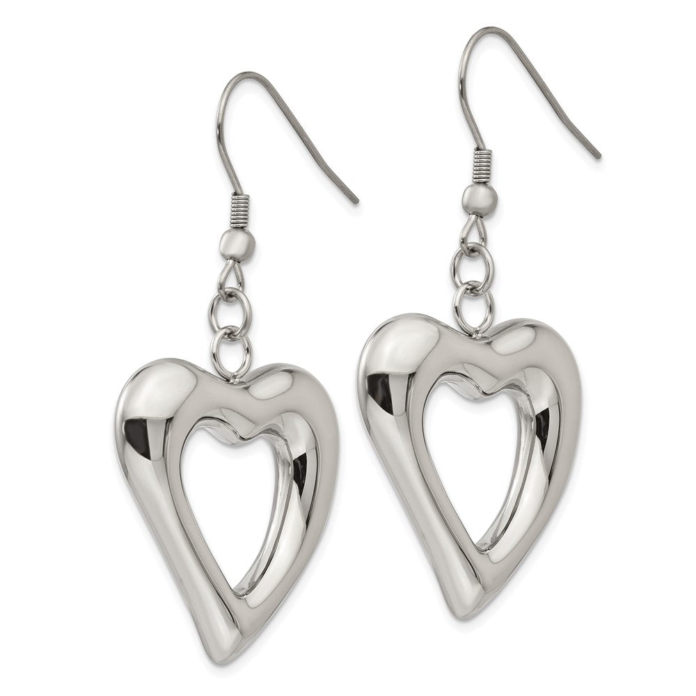 Stainless Steel Polished Heart Shepherd Hook Dangle Earrings