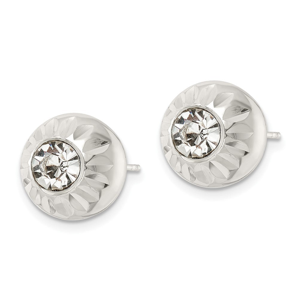 Sterling Silver Polished D/C Crystal Ball Post Earrings
