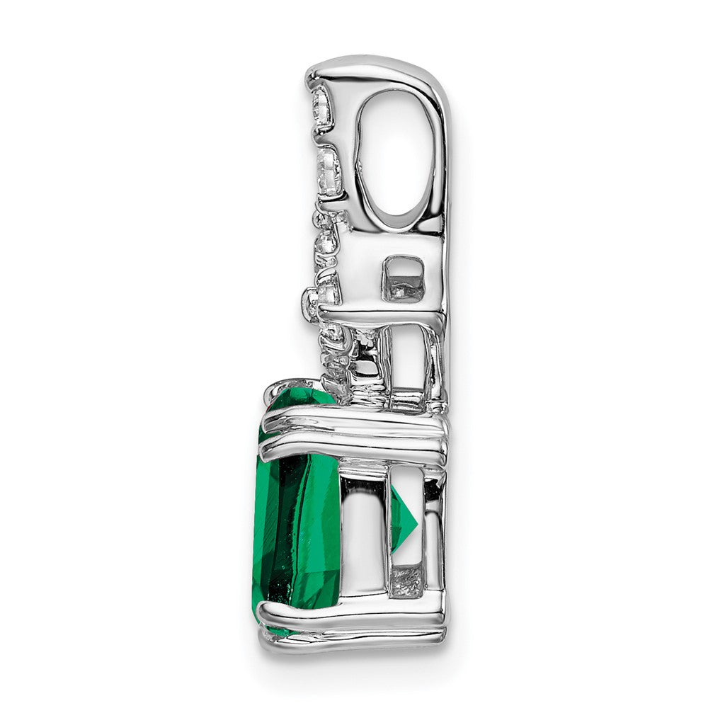 14k White Gold 1/5 carat Lab Grown Diamond VS/SI+ G+ and Lab Created Emerald Pendant