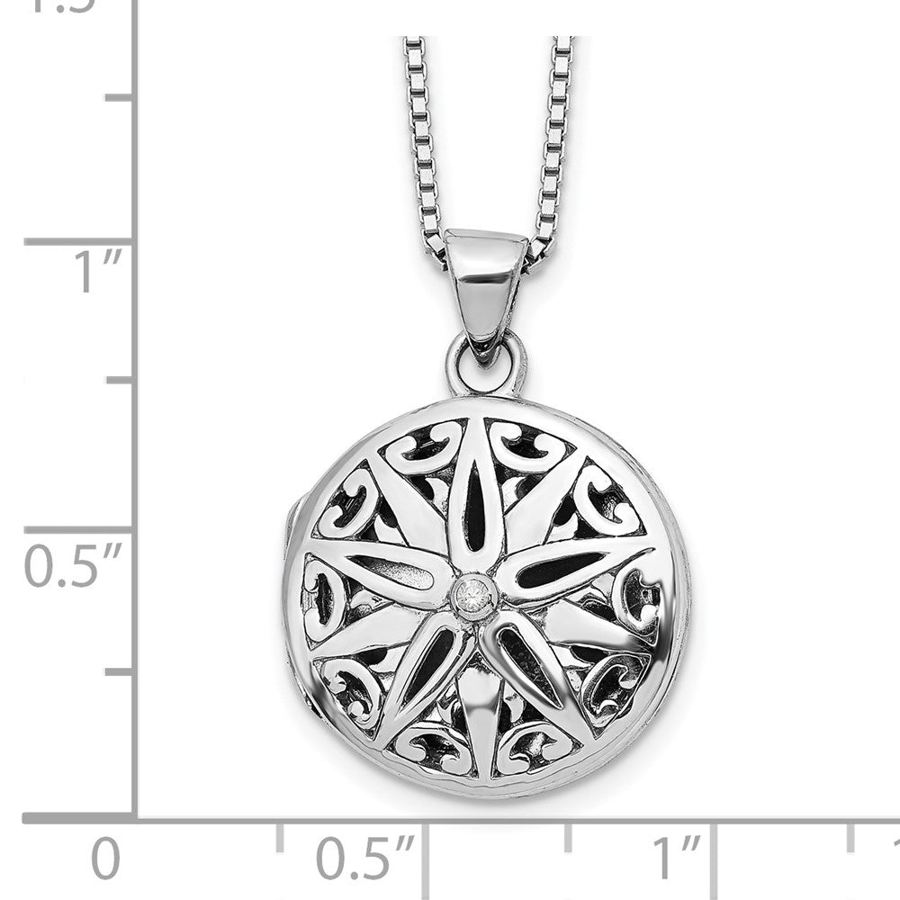 White Ice Sterling Silver Rhodium-plated 18 Inch Diamond Star Round Locket Necklace with 2 Inch Extender 18 Inches