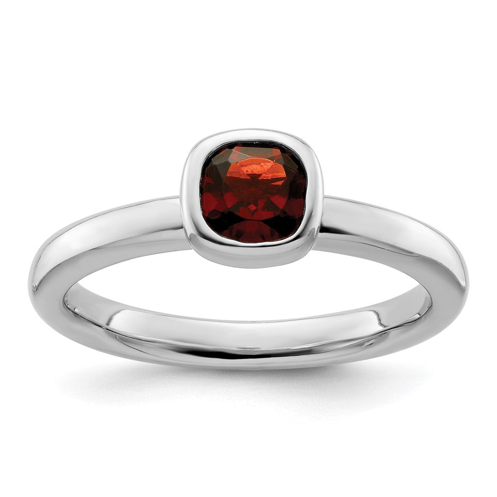 Sterling Silver Stackable Expressions Cushion Cut Garnet Ring Size -8