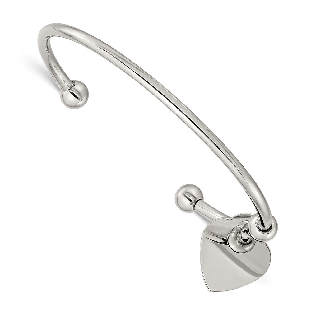 Stainless Steel Polished Heart Bangle 6.75 inches