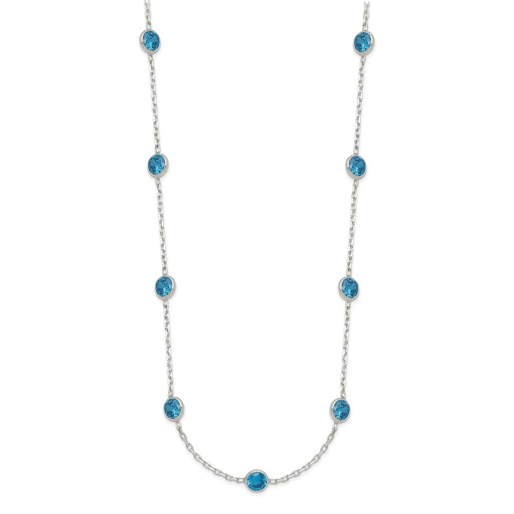 Sterling Silver 9-Station Blue CZ Necklace 18 Inches