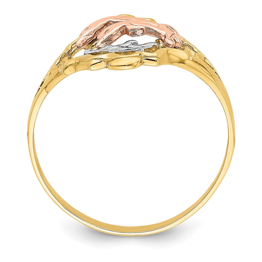 14K Yellow and Rose Gold W/Rhodium Double Dolphin Ring Size 6