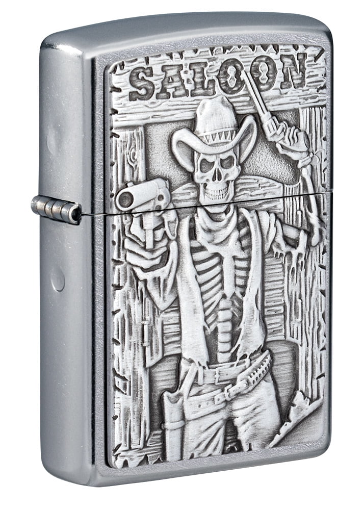 Zippo Saloon Skull Emblem Street Chrome Pocket Lighter