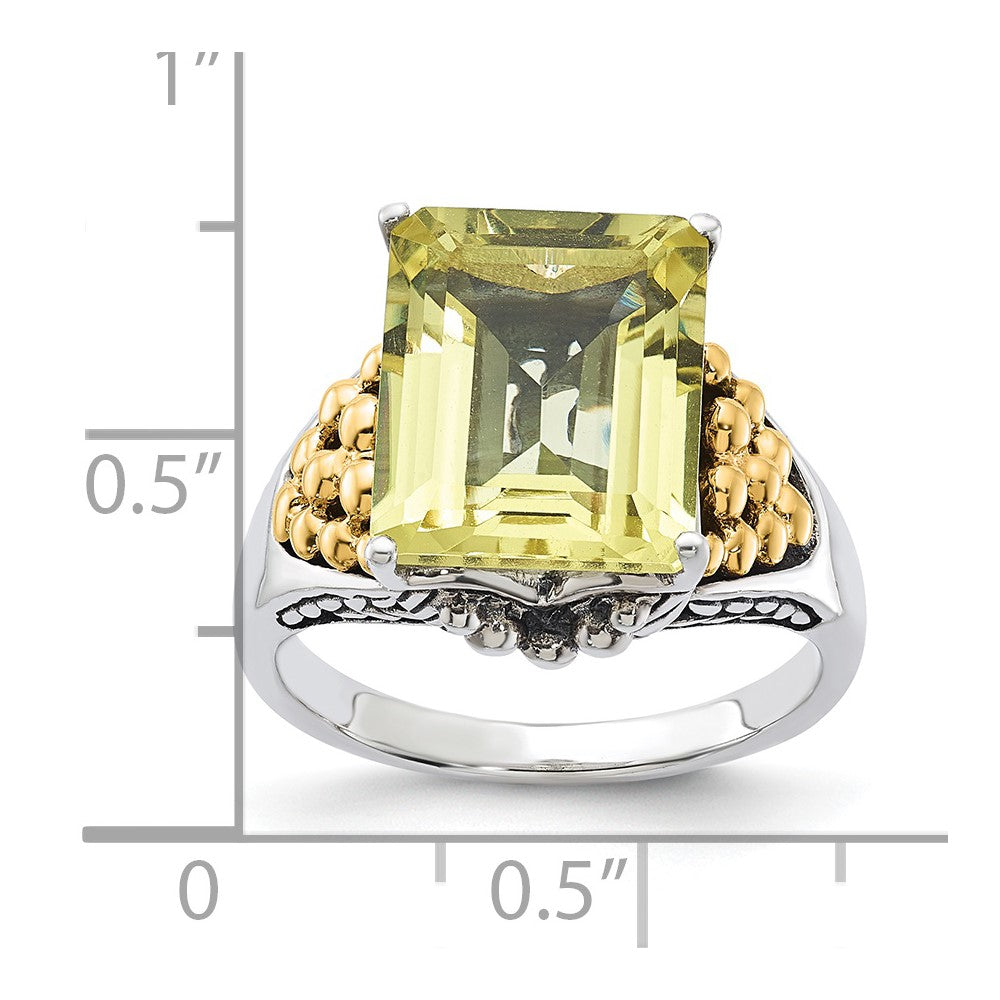 Sterling Silver w/14k Accent Antiqued Lemon Quartz Ring