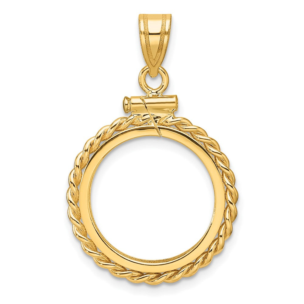 Wideband Distinguished Coin Jewelry 14k Polished Twisted Wire 16.5mm x 1.35mm Screw Top Coin Bezel Pendant