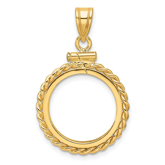 Wideband Distinguished Coin Jewelry 14k Polished Twisted Wire 16.5mm x 1.35mm Screw Top Coin Bezel Pendant