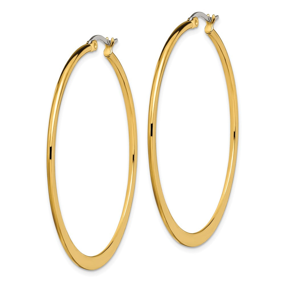 Stainless Steel Polished Yellow IP Tapered 50mm Diameter Hoop Earrings