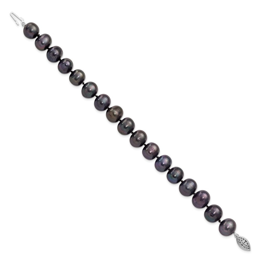 Sterling Silver Rhodium-plated 10-11mm Black Near-Round Freshwater Cultured Pearl 7.25 inch Bracelet 7.25 inches