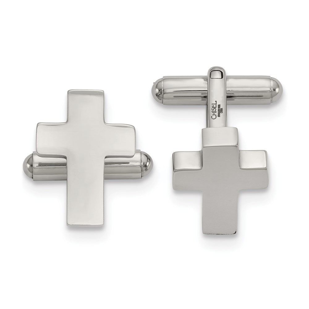 Stainless Steel Polished Cross Cuff Links