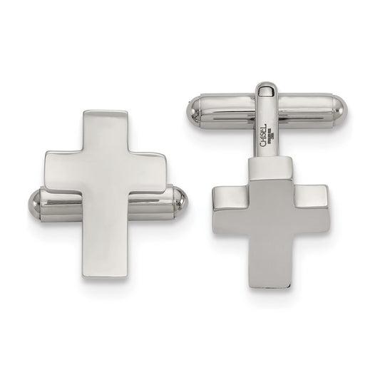 Stainless Steel Polished Cross Cuff Links