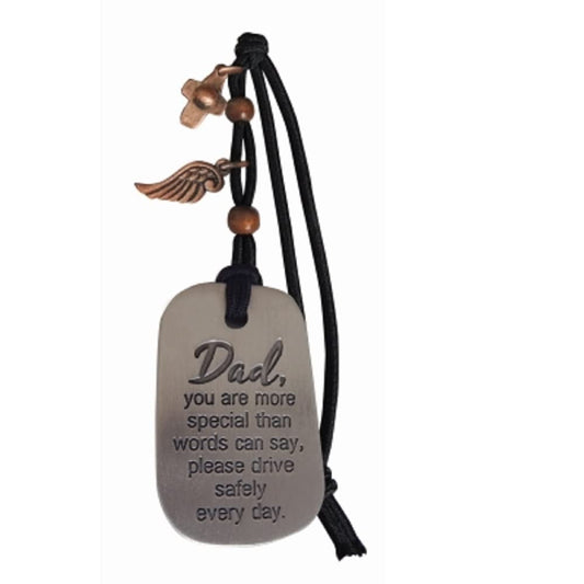 Cathedral Art KT331 Se Dad Tag Car Charm with Co Cross and Wing on Stretch Cord, Black