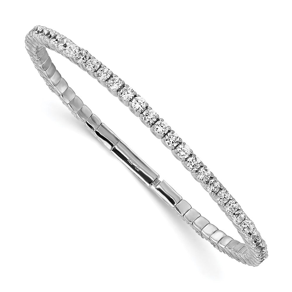 Sterling Shimmer Sterling Silver Rhodium-plated 51 Stone CZ Flexible Bangle Bracelet 7 inches