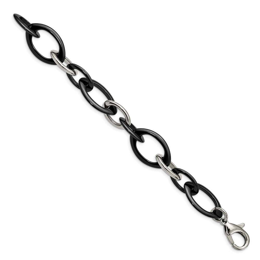 Stainless Steel Polished w/Black Ceramic 8in Bracelet 8 inches