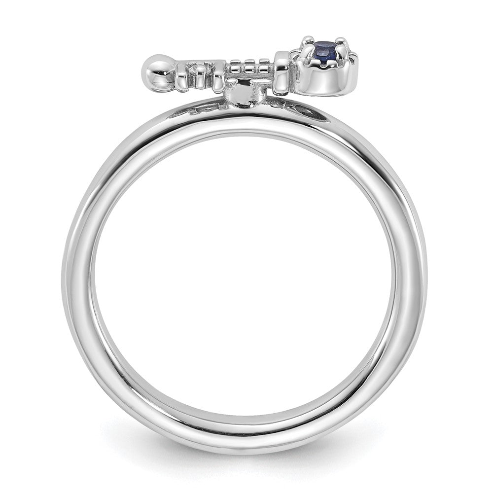 Sterling Silver Stackable Expressions Rhodium-plated Created Sapphire and White Topaz Key Ring Size -5